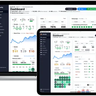 Athenify study tracker app dashboard showing study statistics and progress