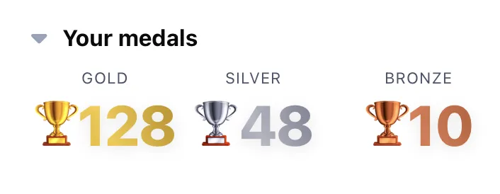 Medal table with gold, silver, and bronze medals for study days