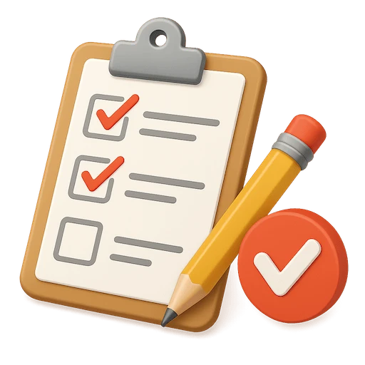 3D clipboard with checklist and pencil representing study accountability